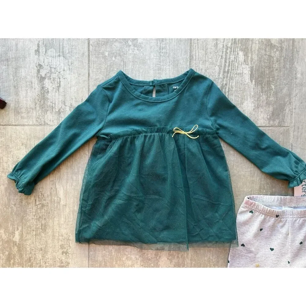 Baby Girl Toddler 2 Piece Outfit Set Babydoll Tutu Top Leggings NEW Shimmer 12m